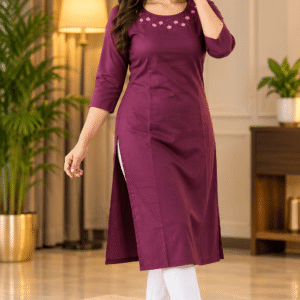 Maroon Premium-Quality Cotton Kurti for Women with Floral Embroidery